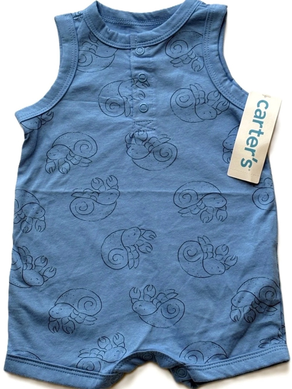 Carter's Light Blue Sleeveless Crab Romper 6m